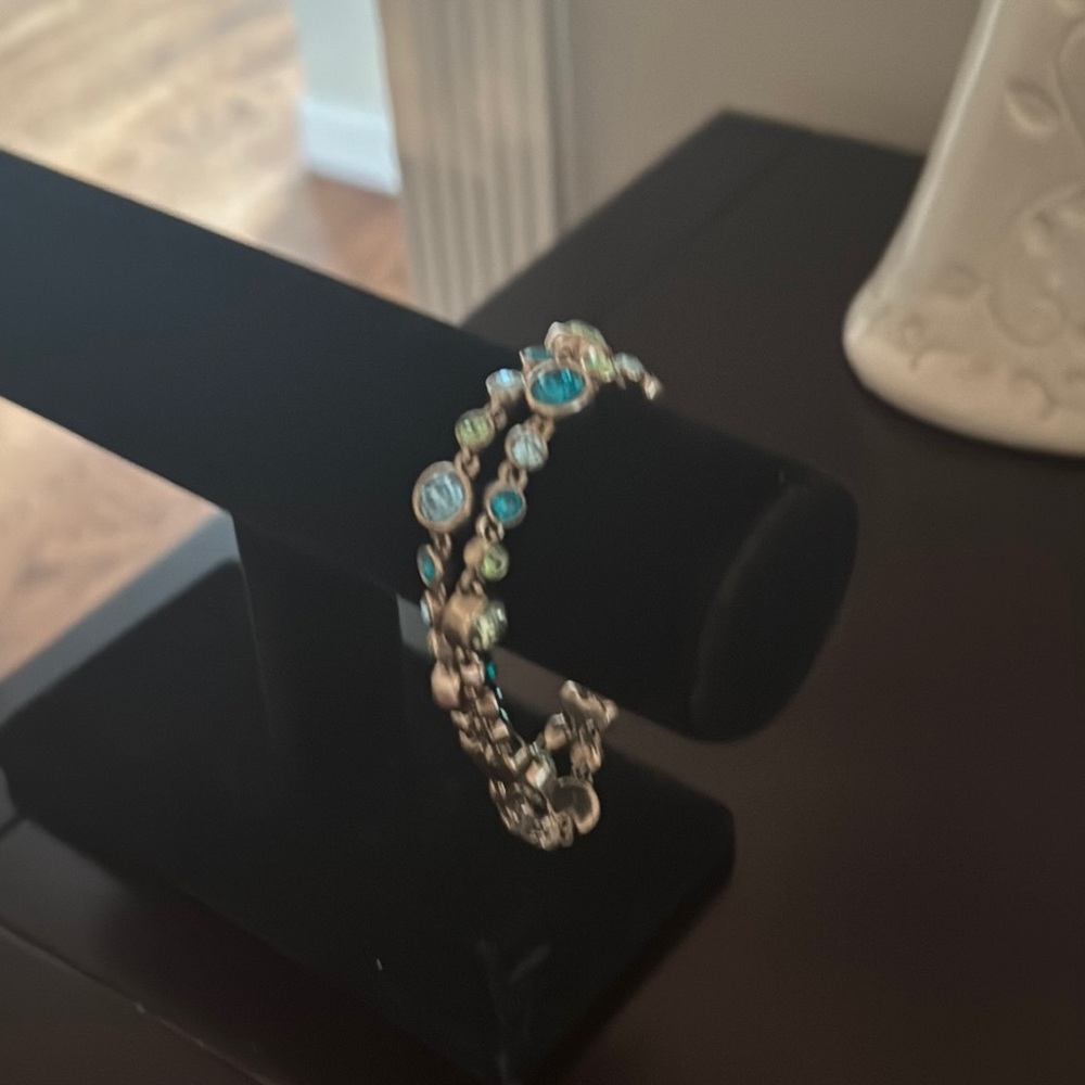 Touchstone Crystal Silver and Blue Bracelet with Intricate Design